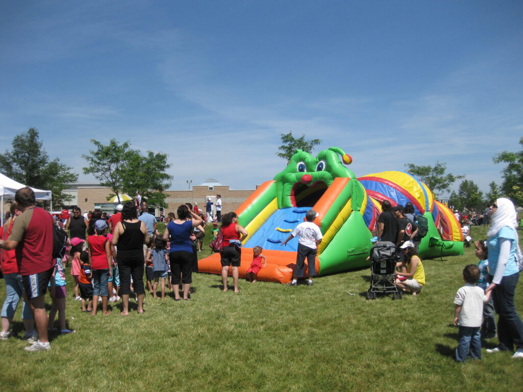 Caterpillar inflatable bouncer at outdoor event