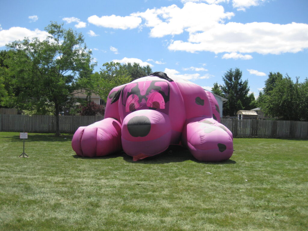 Inflatable clifford dog bouncer at outdoor event