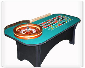 Roulette table with green felt top